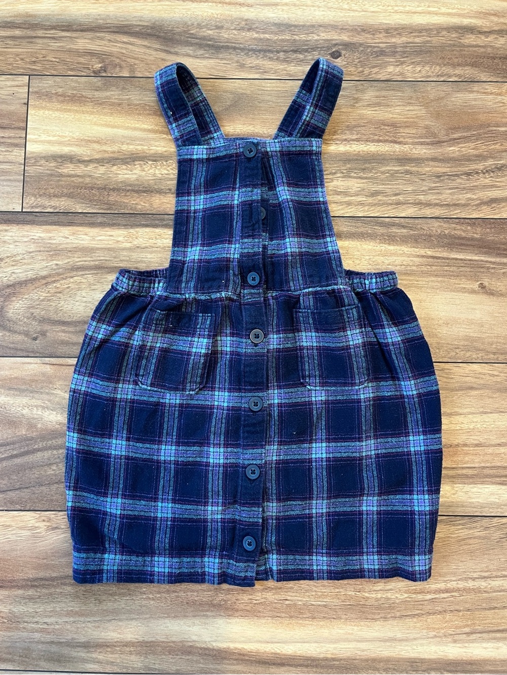 Girls size 5Y Baby gap flannel plaid overall skirt dress purple button up pocket